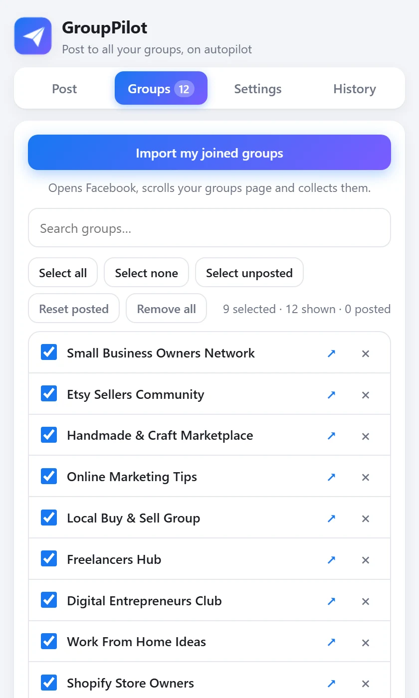GroupPilot screenshot: Pick your groups