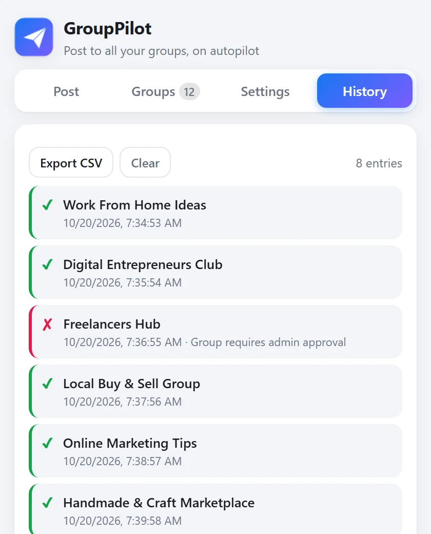 GroupPilot screenshot: Track every post